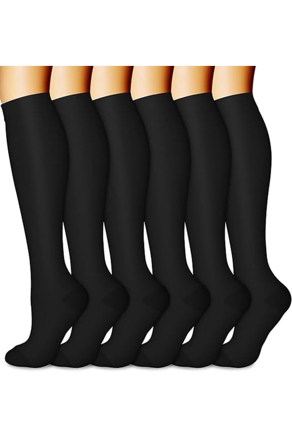 6 Pairs Compression Socks for Women and Men, Best Support for Running, Athletic, Travel, S/M