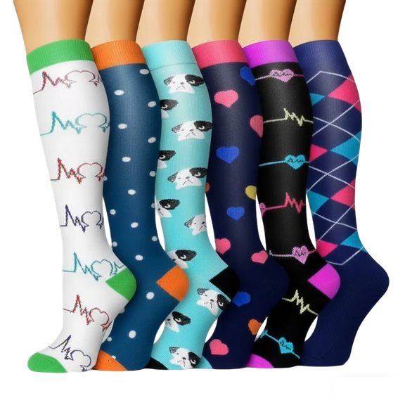 6 Pairs Compression Socks for Women and Men, Best Support for Running, Athletic, Travel, S/M