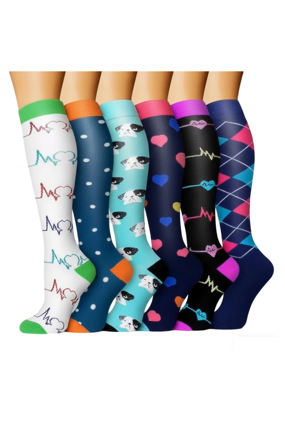 6 Pairs Compression Socks for Women and Men, Best Support for Running, Athletic, Travel, S/M