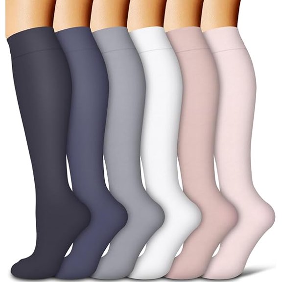 6 Pairs Compression Socks for Women and Men Circulation Sport Compression Knee High Socks for Running,Nursing,Athletic