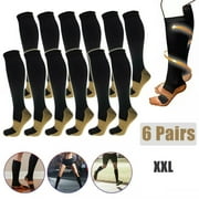 CURUK 6 Pairs Compression Socks 20-30mmHg Graduated Support Mens Womens Knee High Gym Stocking Leg Pain Relief XXL