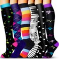 thumbnail image 1 of 6 Pairs Copper Compression Socks for Women & Men Circulation 15-20 mmhg - Better Blood Flow, Swelling, Best Support for Medical, Running, Nursing, 1 of 7