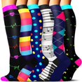 thumbnail image 1 of 6 Pairs Copper Compression Socks for Women & Men Circulation 15-20 mmhg - Better Blood Flow, Swelling, Best Support for Medical, Running, Nursing, 1 of 7