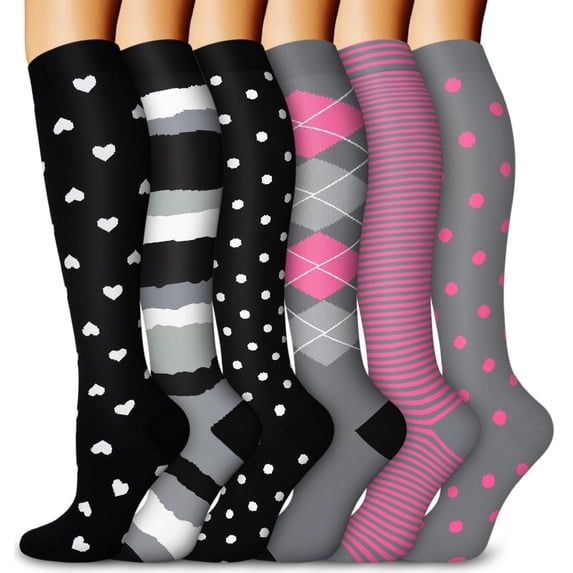 6 Pairs Copper Compression Socks for Women & Men Circulation 15-20 mmhg - Better Blood Flow, Swelling, Best Support for Medical, Running, Nursing