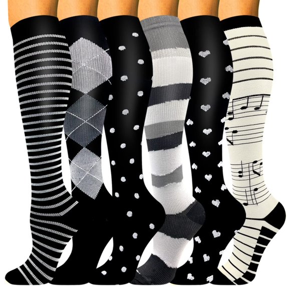 6 Pairs Copper Compression Socks for Women & Men Circulation 15-29 mmhg - Better Blood Flow, Swelling, Best Support for Medical, Running, Nursing