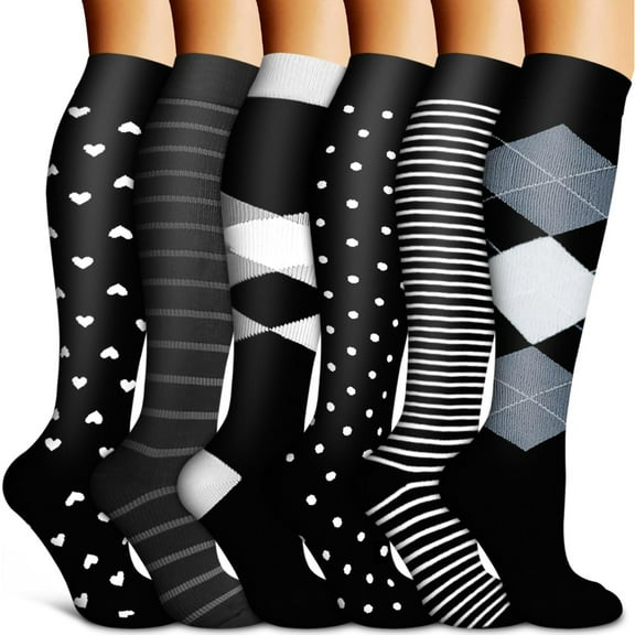 6 Pairs Copper Fiber Support Socks - All-Day Comfort, Targeted Muscle Recovery, Compression Socks for Men & Women, Work, Travel & Sports