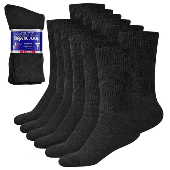 6 Pairs Cotton Diabetic Crew Socks for Healthy Blood Circulator. Physicians Approved Therapeutic Non-Binding / Loose fit