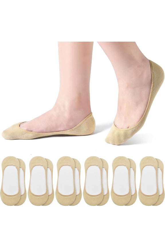 6 Pairs Cotton Ultra No Show Socks Womens - Non Slip, Loafer Socks For Flats