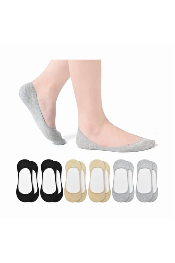 6 Pairs Cotton Ultra No Show Socks Womens - Non Slip, Loafer Socks For Flats