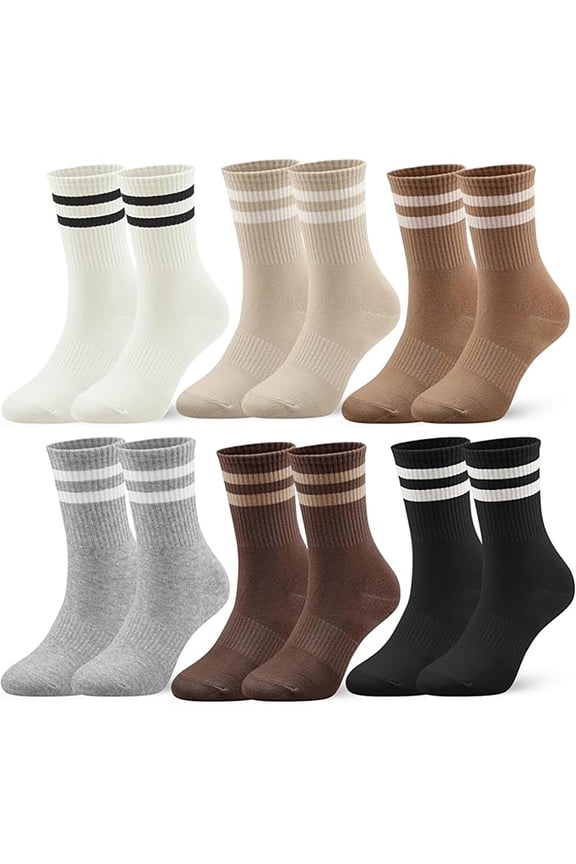 Women's Casual Cute Cozy 6 Pairs, Striped Crew Socks with Seamless Toe for Home School Office