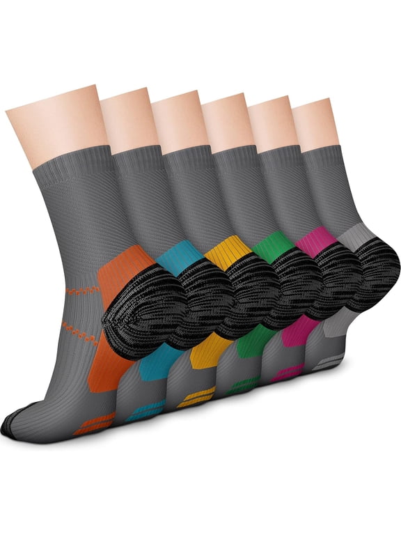 6 Pairs Crew Compression Socks for Women & Men Circulation 15-20 mmHg is Best for All Day Wear Running Nurse