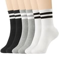 thumbnail image 1 of 6 Pairs Crew Socks for Women Striped Cotton Causal Arch Support Soft Breathable Socks 5-10, 1 of 8