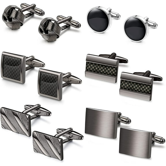 6 Pairs Cufflinks for Men Classic Cuff Links Mens Cufflinks Tuxedo Shirt Cufflinks for Wedding Groom Business Silver Black Cufflinks Set Father's Gift