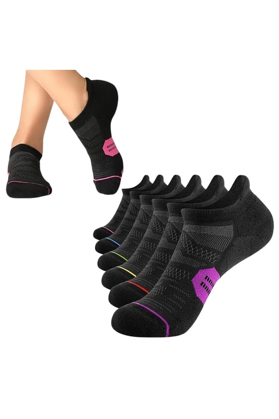 6 Pairs Cushioned Low Cut Socks for Women, Reinforced Heel & Toe, Mesh Ventilation, All Season Comfort for Tennis, Golf, Hiking