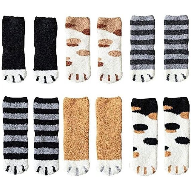 6 Pairs Cute Cat Claw Socks Plush Cozy Slipper Socks Fuzzy Fluffy
