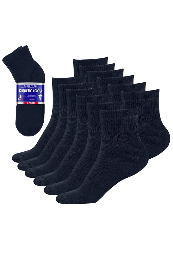 6 Pairs Diabetic Ankle Socks Mens Womens Non-binding Socks Loose Fit Navy Debra Weitzner