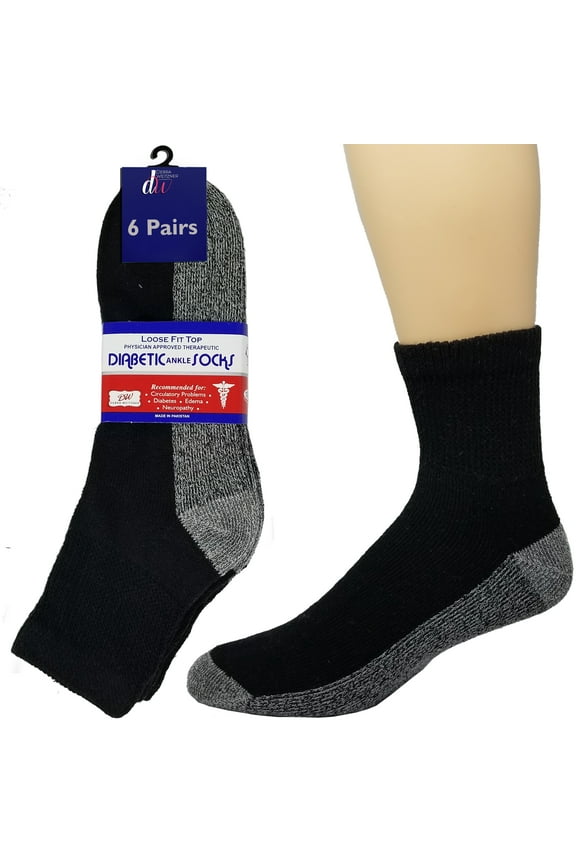 6 Pairs Diabetic Ankle Socks Reinforced Heel and Toe Non-Binding Cushion Socks for Men and Women Black/Black Sole 9-11 Debra Weitzner
