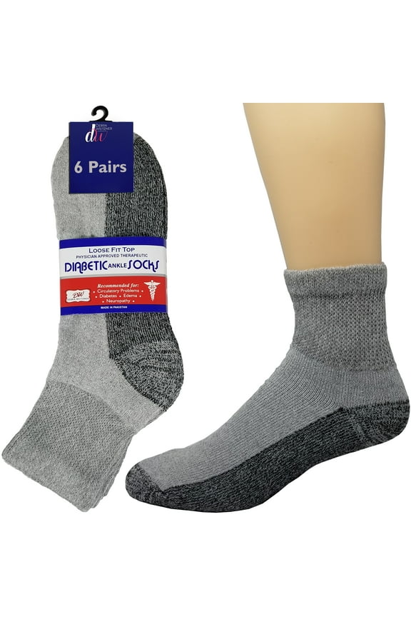 6 Pairs Diabetic Ankle Socks Reinforced Heel and Toe Non-Binding Cushion Socks for Men and Women Grey/Black Sole 13-15 Debra Weitzner