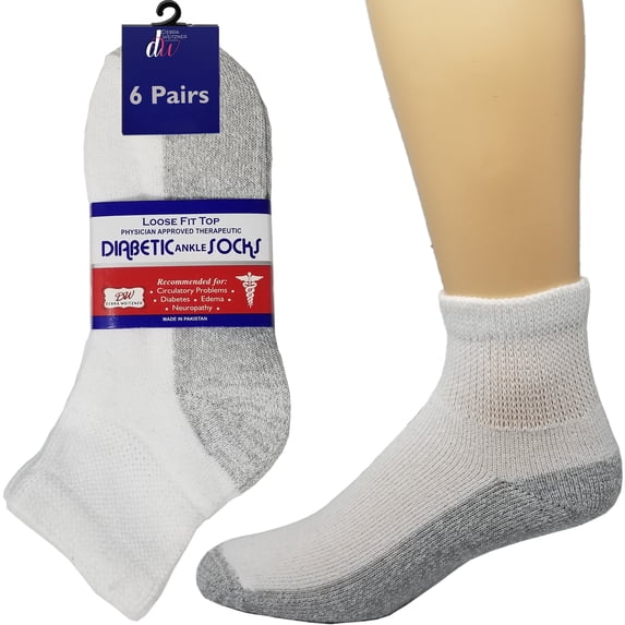 Debra Weitzner Men’s and Women’s Diabetic Ankle Socks, Non-Binding Cushion Sole with Reinforced Heel and Toe, Size 13-15, White and Gray, 6 Pairs