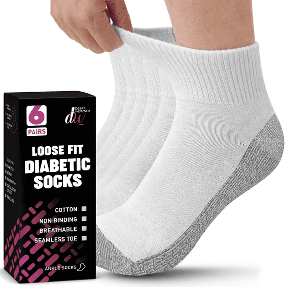 Debra Weitzner Men’s and Women’s Diabetic Ankle Socks, Non-Binding Cushion Sole with Reinforced Heel and Toe, Size 13-15, White and Gray, 6 Pairs