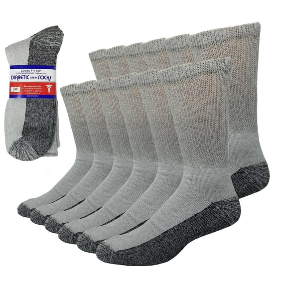 Debra Weitzner Diabetic Socks for Men and Women Loose Fit Non-Binding Cushion Socks Sole 13-15 Grey/Black 6 Pairs