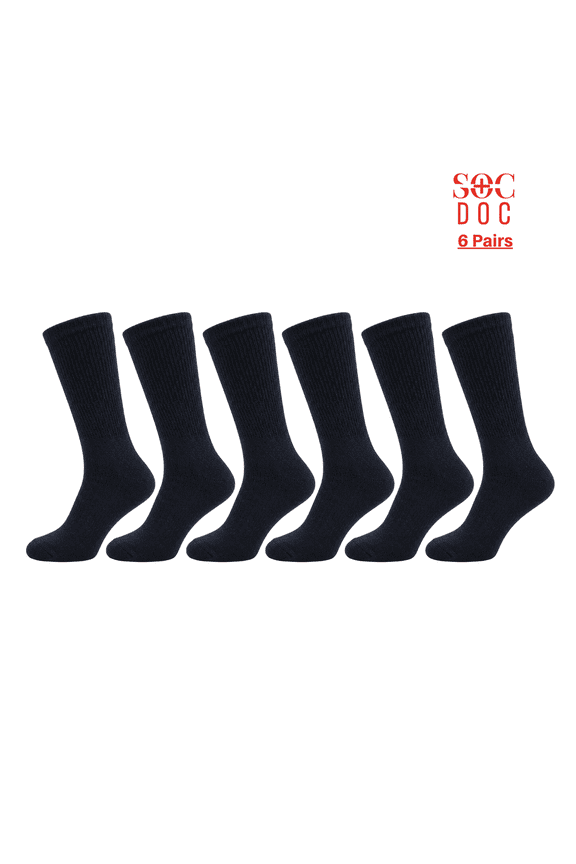6 Pairs Diabetic Crew Socks for Men & Women, Non-Binding, Breathable Moisture Wicking, Comfort Fit, Size 9-11, Black