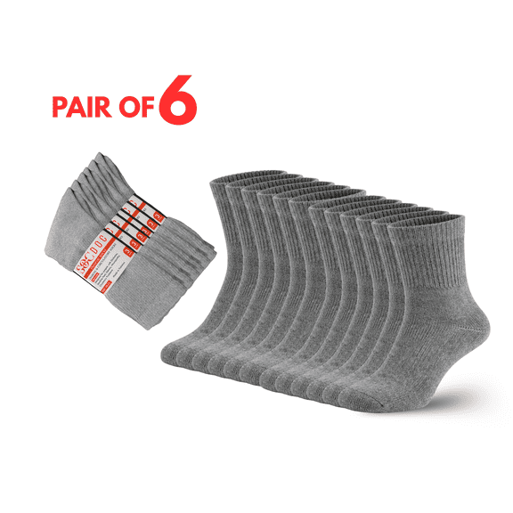 6 Pairs Diabetic Quarter Ankle Socks for Men & Women – Doctor Recommended Non-Binding Socks for Neuropathy Relief & Circulation Support, Wide Stretch Comfort, Size 10-13, Gray