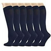 6 Pairs Different Touch Pack Women's Non Binding with Comfort Band Opaque Stretchy Spandex Knee High Trouser Socks Queen Size Navy