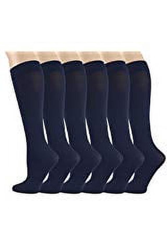 6 Pairs Different Touch Pack Women's Non Binding with Comfort Band Opaque Stretchy Spandex Knee High Trouser Socks Queen Size Navy