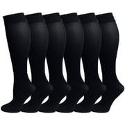 6 Pairs Different Touch Womens Queen Size Opaque Stretchy Nylon Spandex Black Knee-High Trouser Socks