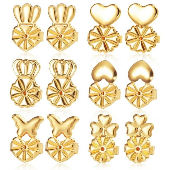 6 Pairs Earring Backs for Heavy Earrings, 14K Gold Plated Earring Lifters for Droopy Ears, Hypoallergenic Adjustable Heart Earring Backs