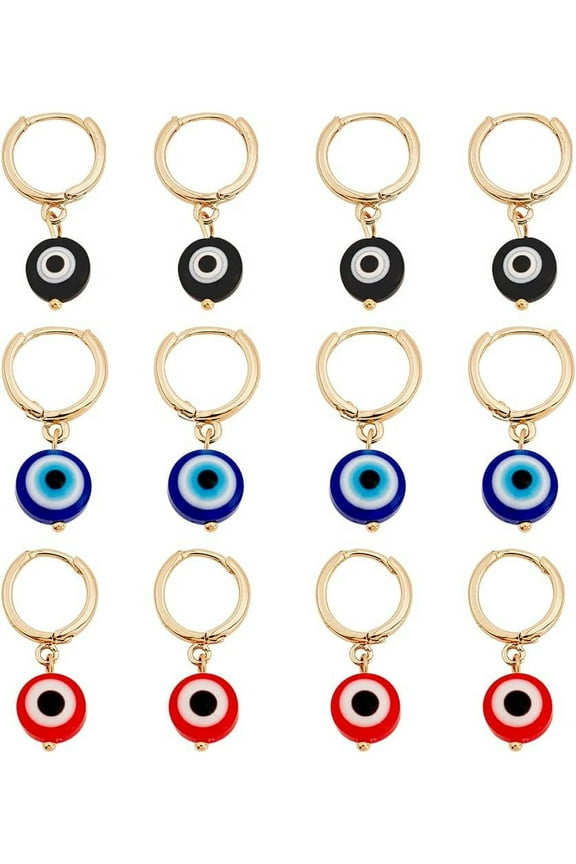 6 Pairs Evils Eye Earrings Resin Evils Eye Accessories Blue with Flat Round Demon Eye Charm Suitable for DIY Earrings Jewelry Making