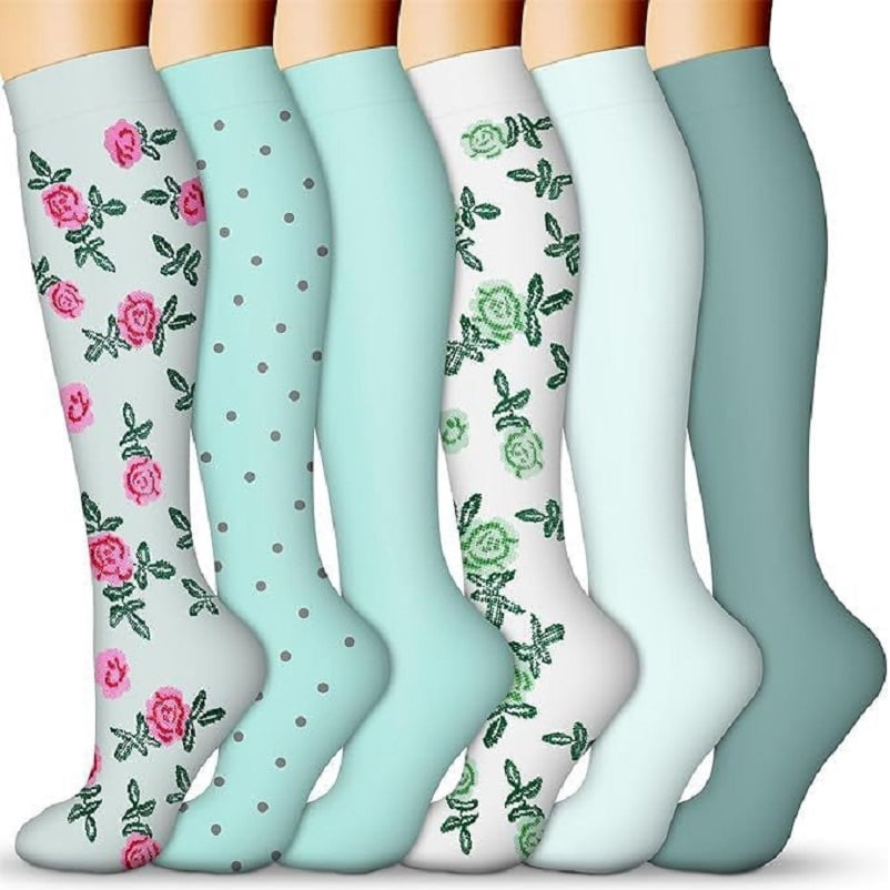 6 Pairs Flower Compression Socks Women Knee High Sports Socks for ...