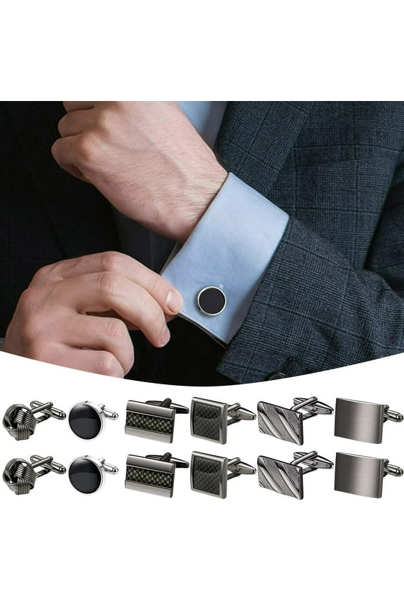 6 Pairs For Men Classic Cuff Links Mens Tuxedo Shirt For Wedding Groom Business Silver Black Set Father's Gift