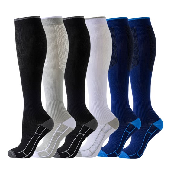 6 Pairs Foral Printed Unisex Compression Socks for Outdoor Sports Cycling Running Walking Knee High Support Stockings