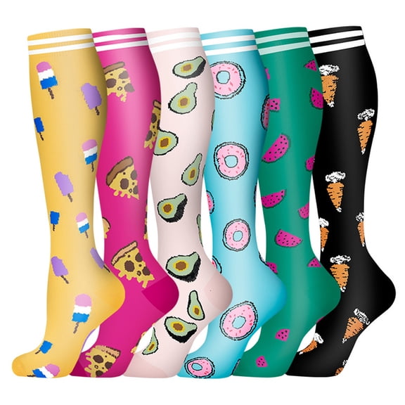 6 Pairs Fruits Printed Compression Socks for Men and Women Outdoor Sports Athletic Running,Pregnancy,Walking and Travel