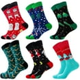 thumbnail image 1 of 6 Pairs Fun Christmas Socks for Men Winter Socks Xmas Gifts for Men Crew Cotton Sock Set Colorful Fashion Design Slipper Socks, 1 of 7