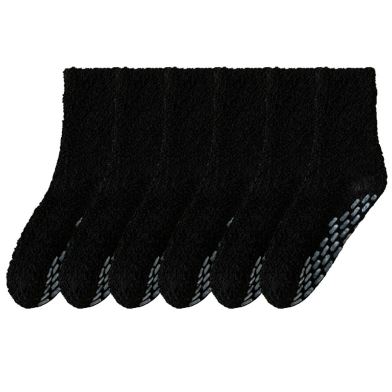 6 Pairs Fuzzy Socks Non Skid for Women Cozy Socks Black
