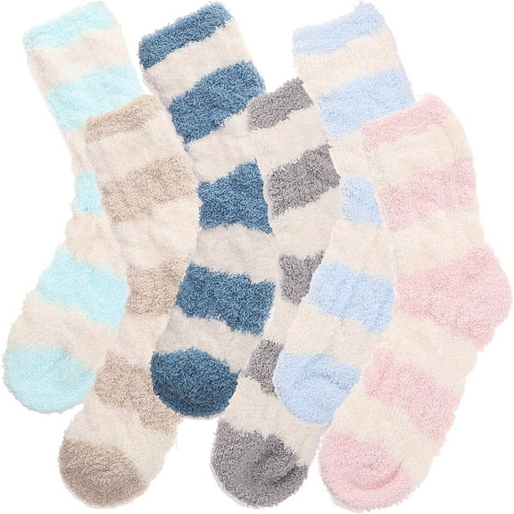 6 Pairs Fuzzy Socks Warm Winter Slipper Fluffy Sleep Cozy Comfy Socks for Mens Womens
