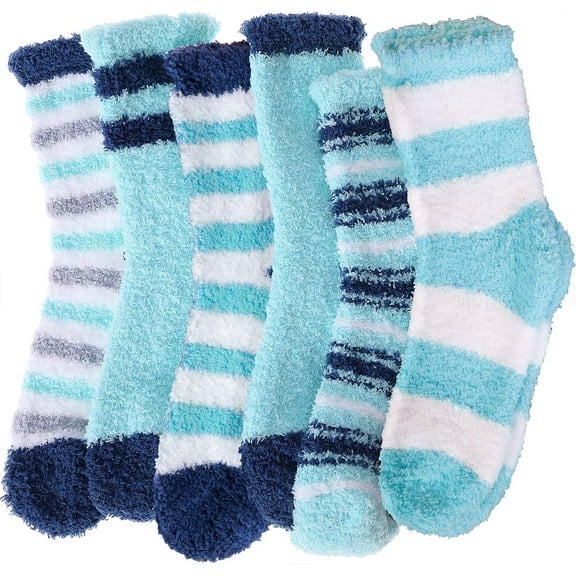 6 Pairs Fuzzy Socks Warm Winter Slipper Fluffy Sleep Cozy Comfy Socks for Mens Womens