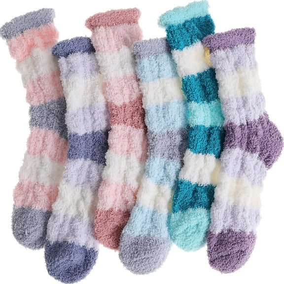 6 Pairs Fuzzy Socks Warm Winter Slipper Fluffy Sleep Cozy Comfy Socks for Mens Womens