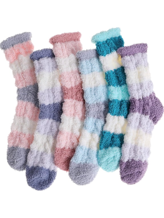 6 Pairs Fuzzy Socks Warm Winter Slipper Fluffy Sleep Cozy Comfy Socks for Mens Womens