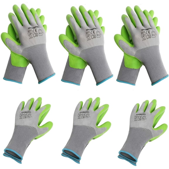 6 Pairs Garden Gloves, Work Glove with Eco Latex Palm Coated, Gardening Glove, Working Gloves for Weeding, Digging, Raking, and Pruning (Lar)