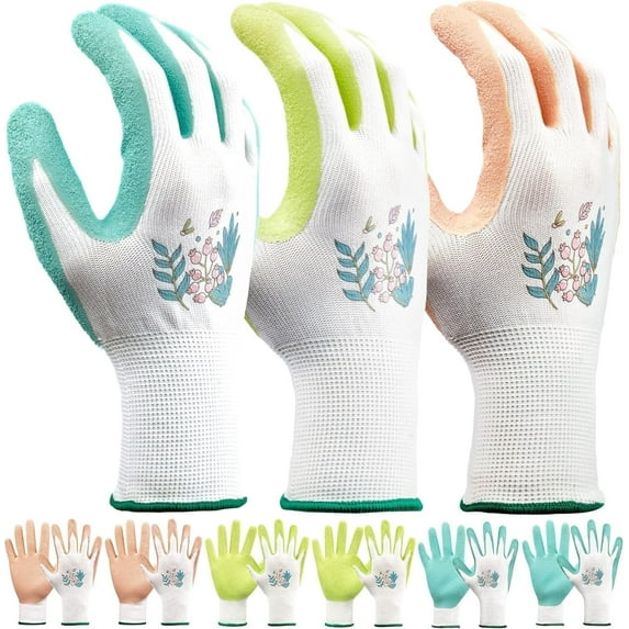 6 Pairs Kebada Gardening Gloves for Women, Latex Coated, Abrasion Resistant, Rose Pink, Aqua, Green, Small