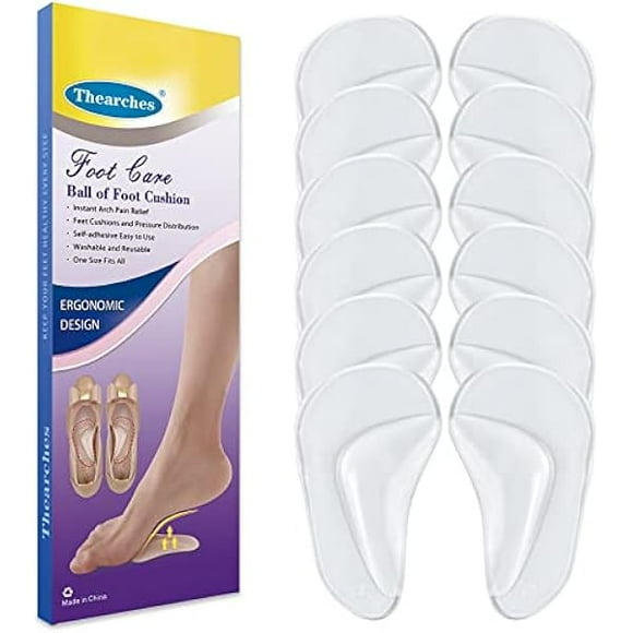 6 Pairs Gel Arch Support Pads Plantar Fasciitis Shoe Inserts Insole, Adhesive High Arch Pad Flat Feet Inserts Arch Cushions for Relieve Pressure and Foot Pain, One Size for Women Men (Clear)