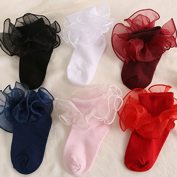 6 Pairs Girls Big Ruffle Socks Cute Double Lace Frilly Dress Socks Ankle Socks for Baby Infant Toddler Kids