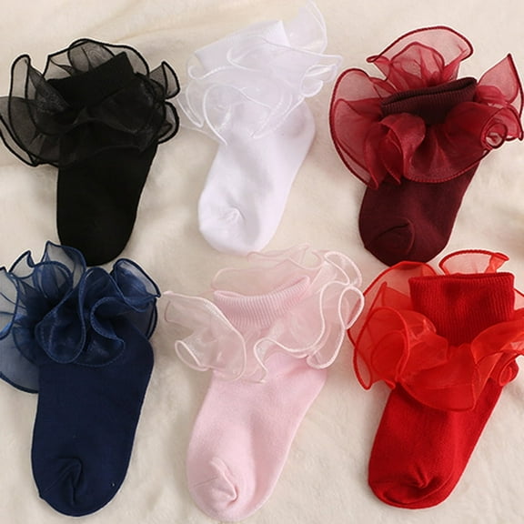 6 Pairs Girls Big Ruffle Socks Cute Double Lace Frilly Dress Socks Ankle Socks for Baby Infant Toddler Kids