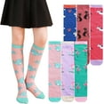 thumbnail image 1 of 6 Pairs Girls Knee High Socks, Soft Cotton Fashion Long Socks Cute Kids Odd Cartoon Animal Socks One Size for Girls 3-12 Years, 1 of 6