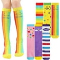 thumbnail image 1 of 6 Pairs Girls Knee High Socks - Colorful Cartoon Design Soft Cotton Knee Socks Mid-Calf Boot Socks for 3-12 Years Girls, 1 of 7