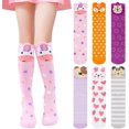 thumbnail image 1 of 6 Pairs Girls Knee High Socks, Cute Animal Socks Colorful Cartoon Animal Warm Cotton Stockings Mid Calf Long Boot Socks For 3-12 Years Girls, One Size, 1 of 7